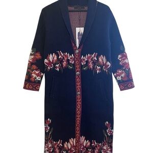 MAXSPORT NWT NAVY BLUE LONG CARDIGAN. Size Medium. Retail 368$